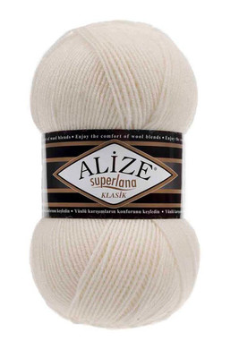 Alize Yarn - ALİZE SÜPERLANA KLASİK KNİTTİNG YARN 62 Light Cream