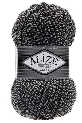 Alize Yarn - ALİZE SUPERLANA MAXİ YARN 601 BLACK - WHITE MULINE