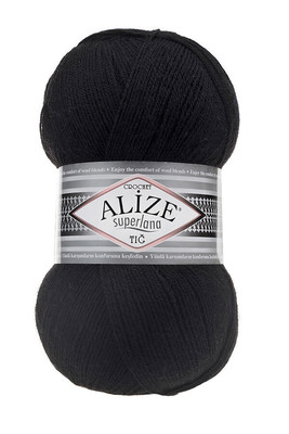 Alize Yarn - ALİZE SUPERLANA TIĞ YARN 60 Black