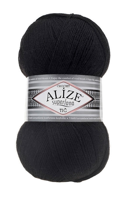 Alize Yarn - ALİZE SUPERLANA TIĞ 60 Black