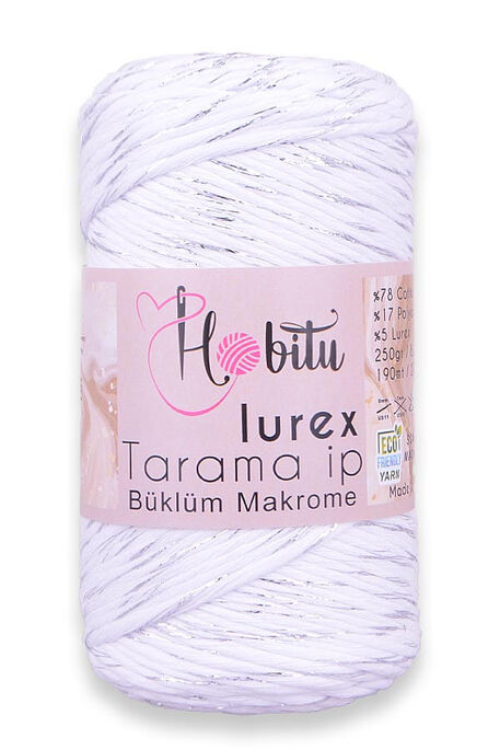 Hobitu Yarn - HOBİTU BÜKLÜM TARAMA SİMLİ LUREX 151 Beyaz-Gümüş