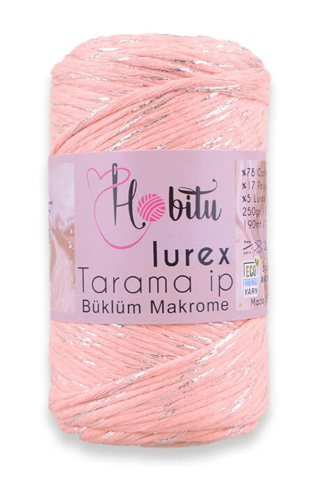 Hobitu Yarn - HOBİTU BÜKLÜM TARAMA SİMLİ LUREX 195 Somon-Gümüş