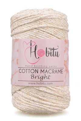 HOBİTU YARNS - HOBİTU COTTON MACRAME BRİGHT 124 Krem-Altın