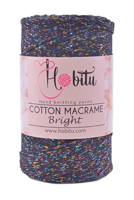 Hobitu Yarn - HOBİTU COTTON MACRAME BRİGHT 150 Siyah-Multi