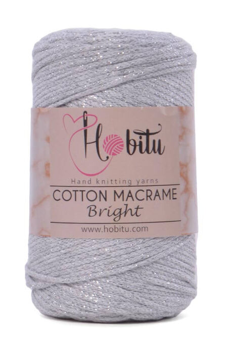 Hobitu Yarn - HOBİTU COTTON MACRAME BRİGHT 156 Gri-Gümüş