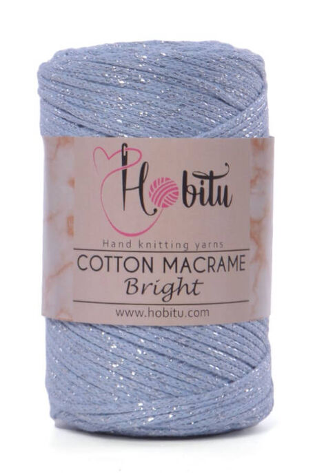 Hobitu Yarn - HOBİTU COTTON MACRAME BRİGHT 160 Bebe Mavi-Gümüş