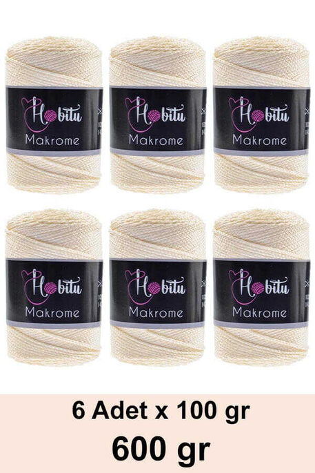 Hobitu Yarn - HOBİTU MAKROME 600 GR 6 Lİ PAKET 028 Krem