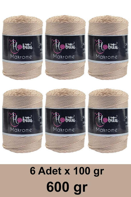 Hobitu Yarn - HOBİTU MAKROME 600 GR 6 Lİ PAKET 030 Açık Bej