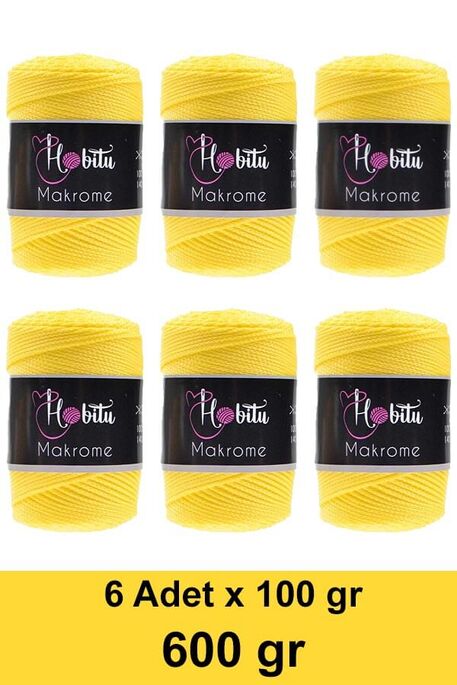 Hobitu Yarn - HOBİTU MAKROME 600 GR 6 Lİ PAKET 055 Sarı