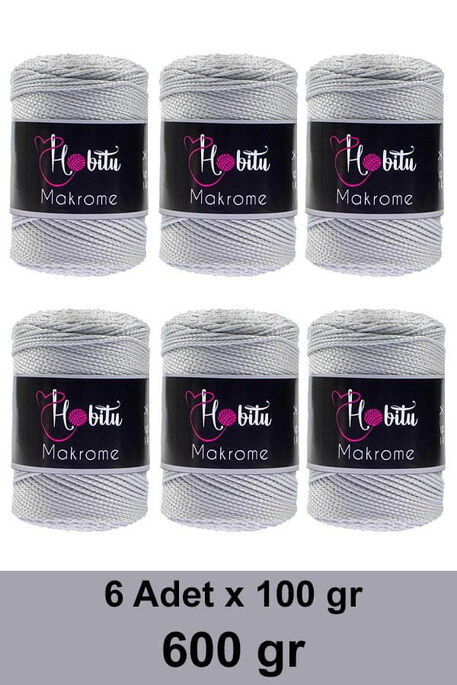 Hobitu Yarn - HOBİTU MAKROME 600 GR 6 Lİ PAKET 060 Açık Gri