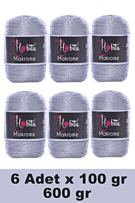 Hobitu Yarn - HOBİTU MAKROME 600 GR 6 Lİ PAKET 061 Metalik Gri