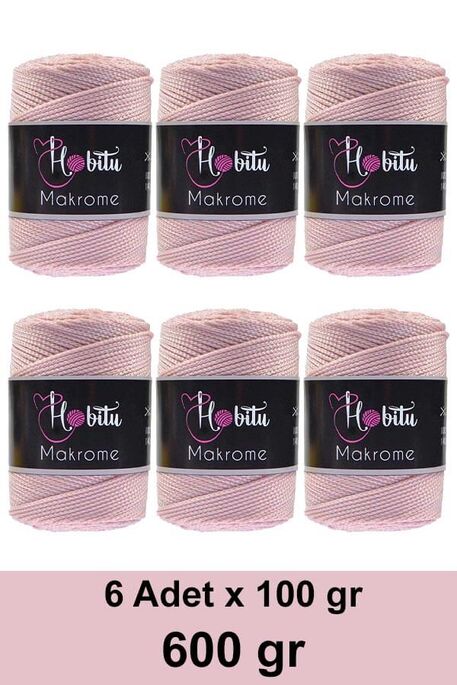 Hobitu Yarn - HOBİTU MAKROME 600 GR 6 Lİ PAKET 072 Soft Pembe