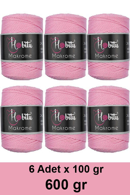 Hobitu Yarn - HOBİTU MAKROME 600 GR 6 Lİ PAKET 074 Pembe