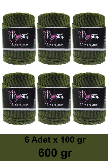 Hobitu Yarn - HOBİTU MAKROME 600 GR 6 Lİ PAKET 195 Haki