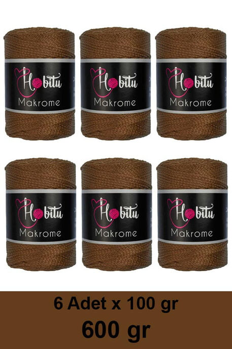 Hobitu Yarn - HOBİTU MAKROME 600 GR 6 Lİ PAKET 200 Kızıl Kahve