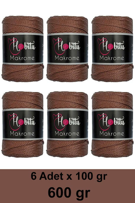 Hobitu Yarn - HOBİTU MAKROME 600 GR 6 Lİ PAKET 205 Kahverengi