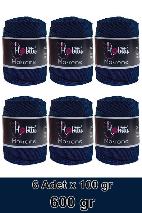 Hobitu Yarn - HOBİTU MAKROME 600 GR 6 Lİ PAKET 260 Koyu Lacivert