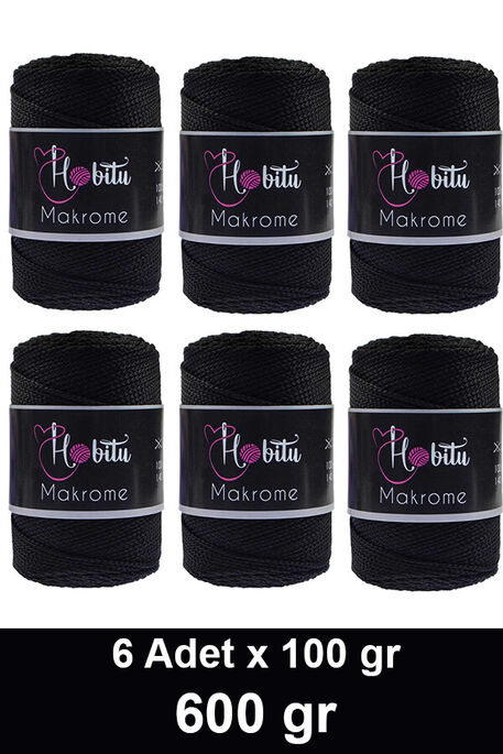 Hobitu Yarn - HOBİTU MAKROME 600 GR 6 Lİ PAKET 270 Siyah