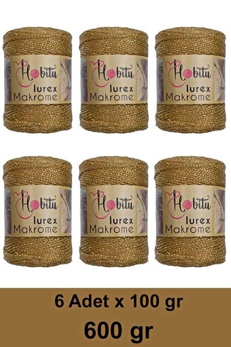 Hobitu Yarn - HOBİTU MAKROME SİMLİ LUREX 6 LI PAKET 044 Kamel-Altın