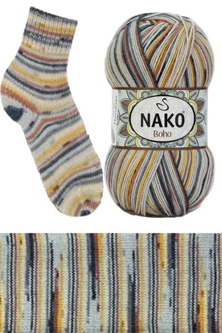 Nako Yarn - NAKO BOHO CONCEPT Sock Yarn 82453 Grey Mandala