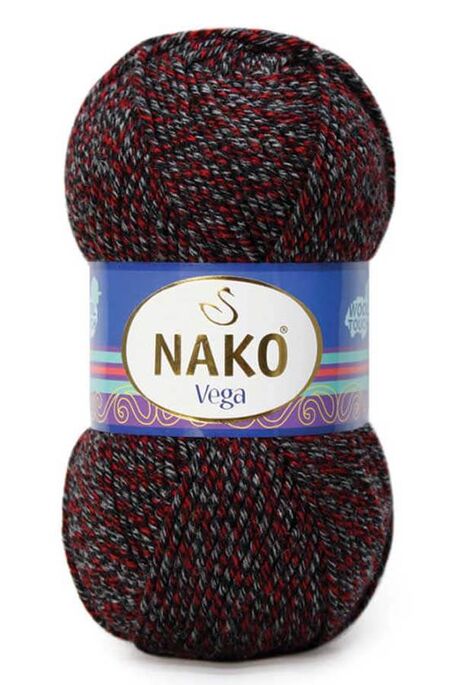 Nako Yarn - NAKO VEGA YARN 21370 Black -Red - Gray